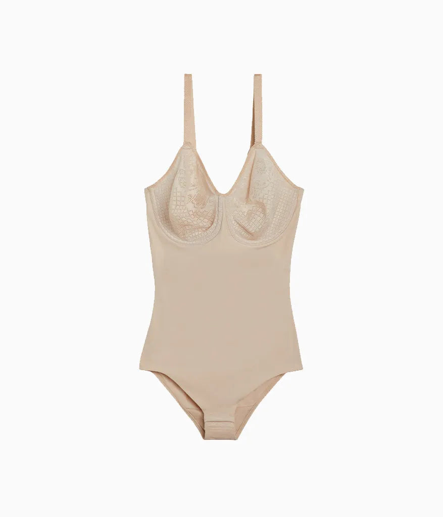 Visual Effects Body Briefer with Minimizer Bra: Sand