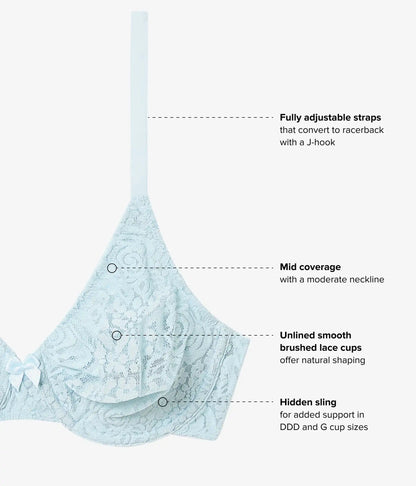 Halo Lace Underwire Bra: Soft Sky